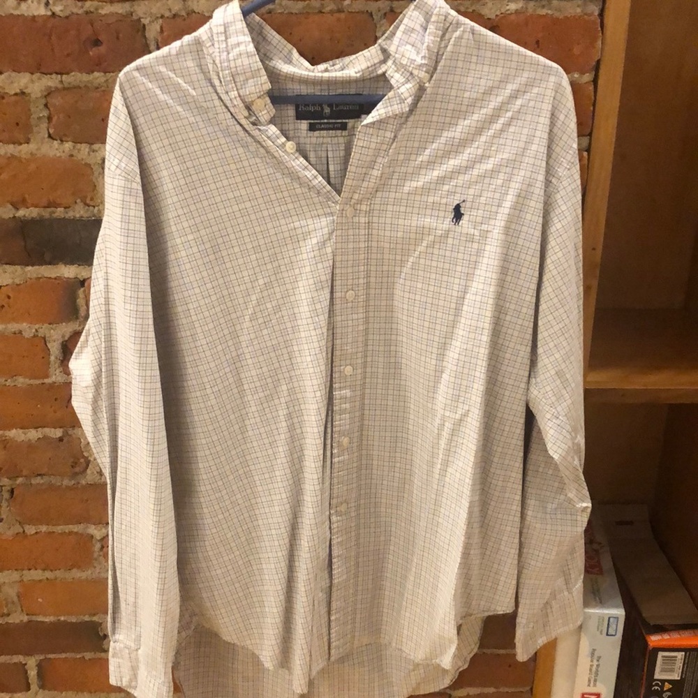 ralph lauren button down checkered white and navy